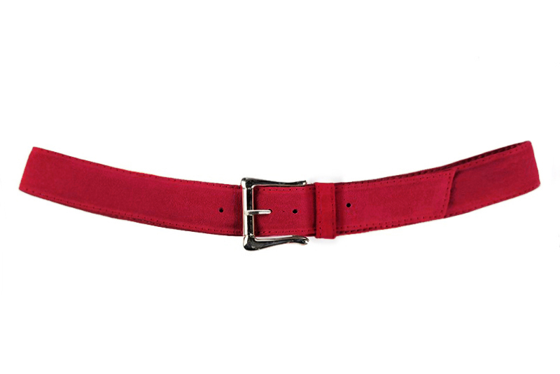 Cardinal red women's dress belt, matching pumps and bags. Made to measure. Profile view - Florence KOOIJMAN